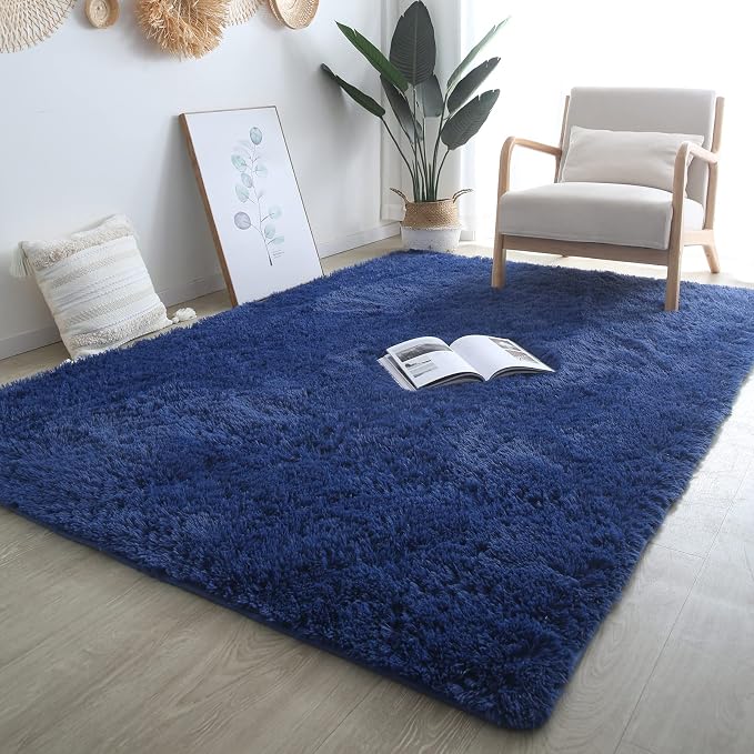 Blue Area Rug 7x10 Living Room - Fluffy Soft Carpet | Cloud-Soft Comfort: Microfiber Memory Foam Layers Cradle Every Step - Cozy Warmth Your Whole Family Will Sink Into Daily