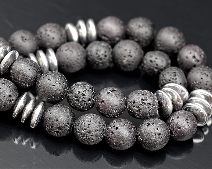 ElisaJewelryArt - Natural Labradorite Big Tree Of Life Black Lava Stone Beaded Necklace Genuine Gemstone Energy Stone Clasp Closure Necklace Unisex Necklace