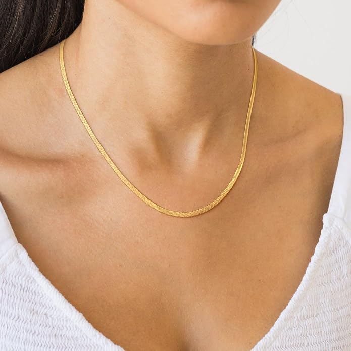 CHESKY Gold Necklace for Women-14K Plated/S925 sterling silver Snake Chain Necklace Dainty Simple Chunky Herringbone Necklace Gold Choker Necklaces Jewelry for Women Mothers Day Gifts for Mom