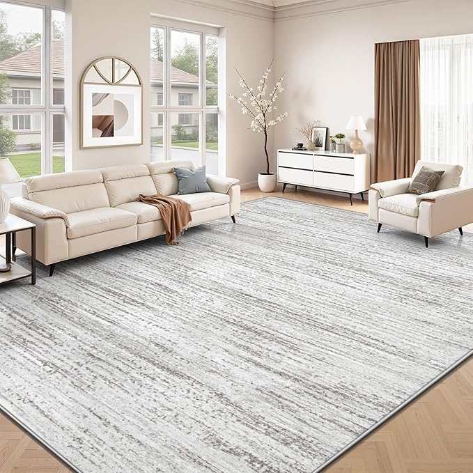 Area Rug 9x12 Living Room Rugs: Washable Modern Rug Large Non-Slip Soft Rugs Stain Resistant Printed Rug Indoor Carpet for Bedroom Kitchen Dining Room Nursery Playroom Home(Grey, 9'x12')