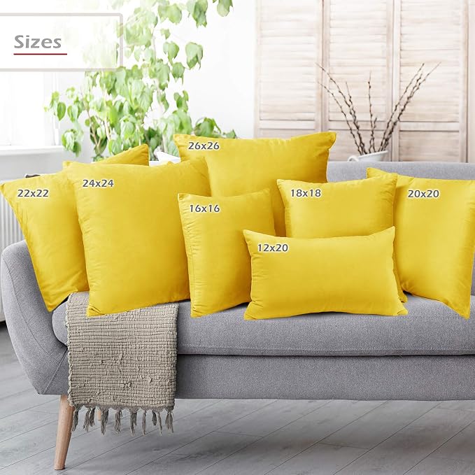 Nestl Throw Pillow Covers, Cozy Velvet Decorative Autumn Pillow Covers 22x22 Inches, Soft Solid Couch Pillow Covers for Sofa, Bed and Car, Set of 4 - Yellow