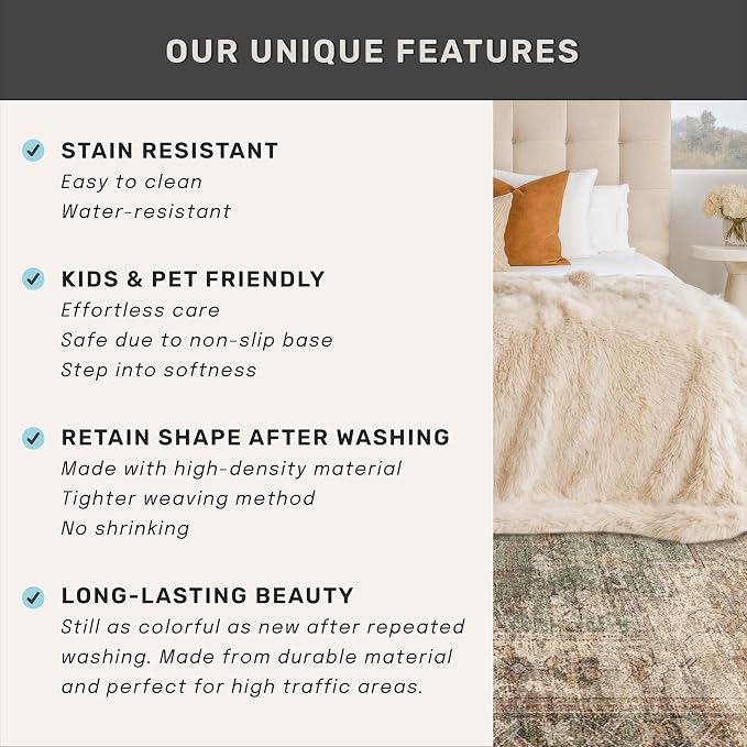 Vintage Green and Brown 6x8 Living Room Rug - Modern Abstract Rug for Dining Room Under Table, Bedroom, Foldable High Traffic Area Carpet, Washable Non Slip Soft Rust Taupe Faded Print Mat