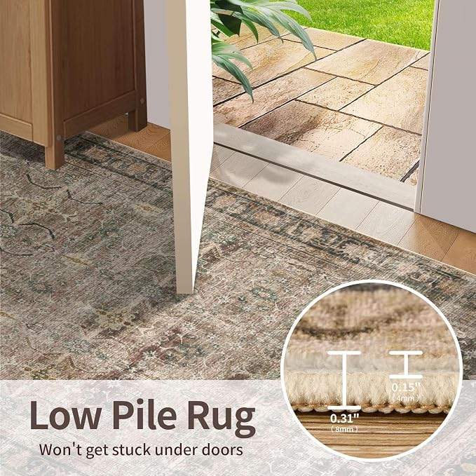 Rugxara Brown Area Rugs 5x7 Washable Rug for Living Room Bedroom | Non Slip, Rug for Dining Room Office Farmhouse Dorm, Stain Resistant, Soft, Vintage Boho Retro Carpet, Low Pile, Home Decor