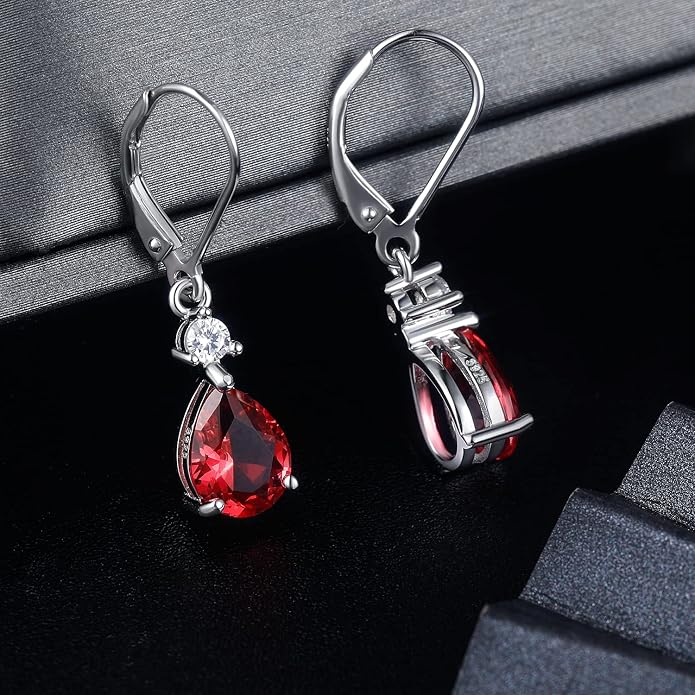 925 Sterling Silver Blue Topaz/Amethyst/Rainbow Quartz CZ Teardrop Leverback Earrings Drop Dangly Gemstone Earings Hypoallergenic Birthday Jewelry Gifts for Women