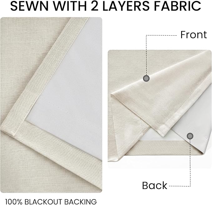 Topfinel Linen Blackout Curtains for Living Room 86 Inch Cream Beige Full Black Out Curtains Thermal Insulated Drapes Cream Drapes for Dining Bedroom 2 Panels Set 52" W*86" L