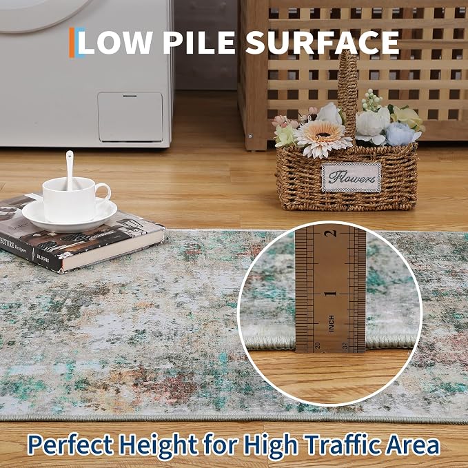 ROYHOME Modern Abstract 2x6 Runner Rug Washable Non Slip Stain Resistant Rug for Hallway Kitchen Bedroom Non Shedding Low Pile Indoor Floor Cover,Colorful