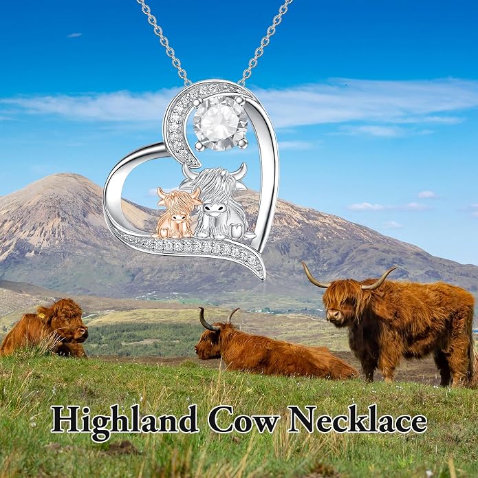 Highland Cow Gifts for Women 925 Sterling Silver Highland Cow Birthstone Necklace Fluffy Cow Jewelry Gifts Birthday Christmas