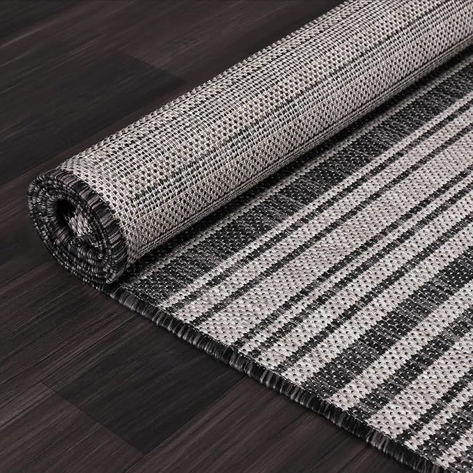 Luul Home Stripe Outdoor Rug 8x10 Washable Outside Carpet for Indoor Patio Porch Waterproof Easy Cleaning Non Shedding Area Rugs Dark Gray 8 x 10