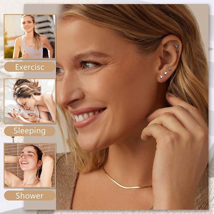 Jstyle 21 Pairs Hypoallergenic Flat Back Stud Earrings for Women Men Surgical Stainless Steel Earrings for Sensitive Ears Cartilage Earring Small Studs Earrings Set Stacks Screw Back Earrings Piercing