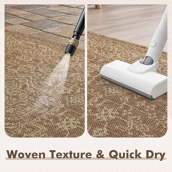 MontVoo-2x3 Outdoor Rug Porch Entryway Rug-Polypropylene Door Mat Indoor Outdoor Entrance Entry Rugs Kitchen Rugs, Textured Weave, Durable, Fade-Resistant, Non-Shedding, Vintage Neutral Brown