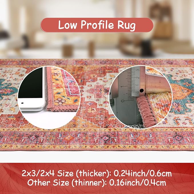Moynesa Ultra-Thin Washable Pink Long Bathroom Rug - 2x7 Kitchen Carpet Runner, Non Skid Non Shedding Low Pile Bedroom Mat for Laundry Living Room Hall Foyer