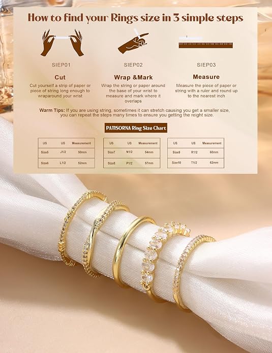 Dochais 5PCS Stackable Gold Silver Rings for Women, Non Tarnish Dainty Cubic Zirconia Rings, 14K Gold Plated Minimalist Wedding Band Rings Set, Trendy Statement Stacking Rings Size 5-10
