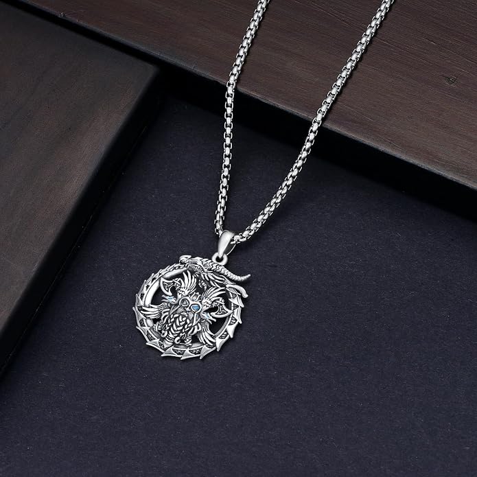 PELOVNY Odin Necklace 925 Sterling Silver Viking Pendant Norse God Jewelry for Anniversary Birthday Christmas Gifts Men Women