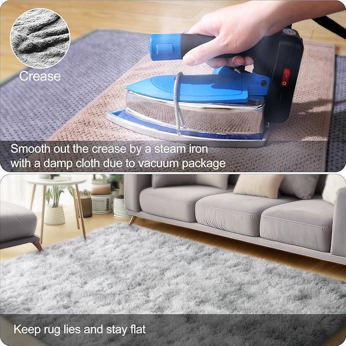 qulint 3x5 Area Rug for Bedroom, Fluffy Rug for Living Room, Tie-Dyed Grey | Plush Shag Small Carpet for Boys Room, Fuzzy Shaggy Alfombras for Nursery Dorm Besides Classroom Home Decor