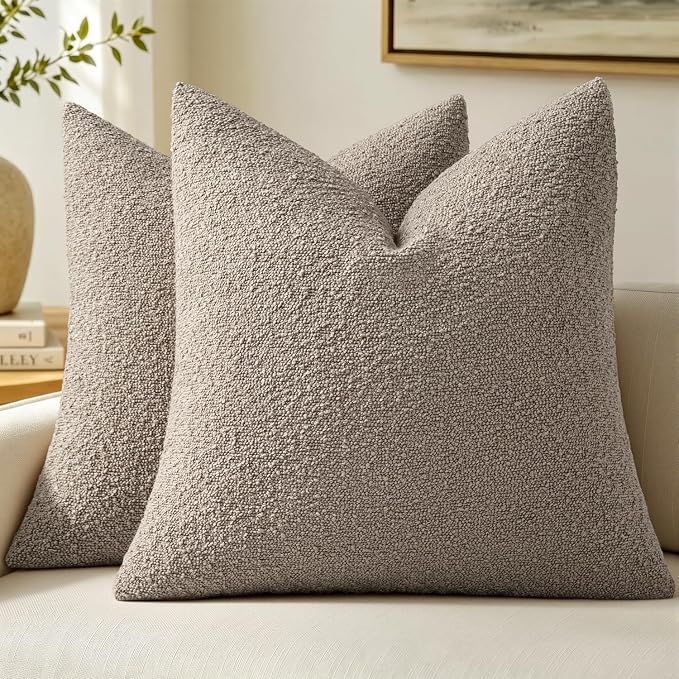 MIULEE 20x20 Decorative Lumbar Boucle Couch Pillow Covers Light Taupe | Set of 2 Textured Neutral Throw Pillow Covers, Accent Solid Pillowcases, Sofa Living Room Home Decor
