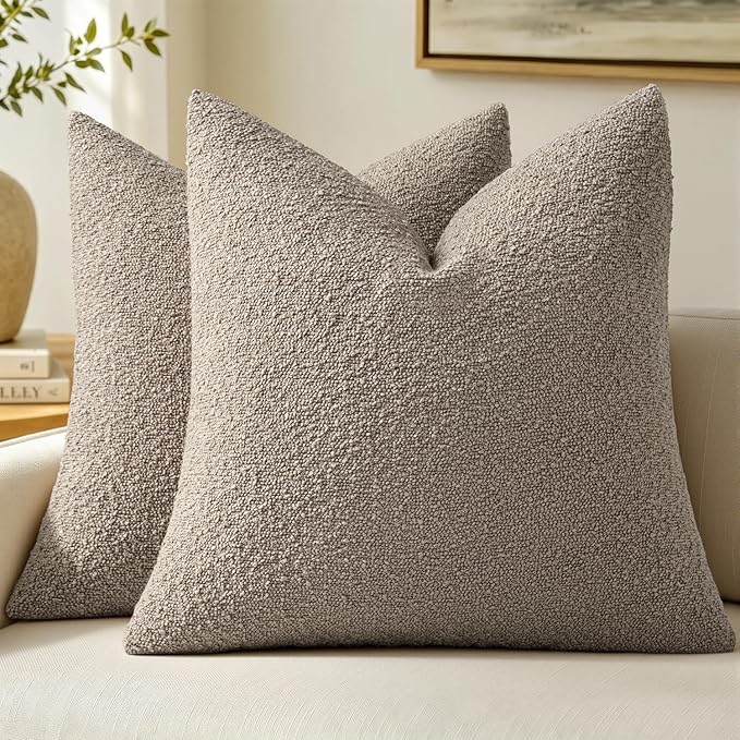 MIULEE 24x24 Decorative Euro Sham Boucle Couch Pillow Covers Light Taupe | Set of 2 Textured Neutral Throw Pillow Covers, Accent Solid Pillowcases, Sofa Living Room Home Decor