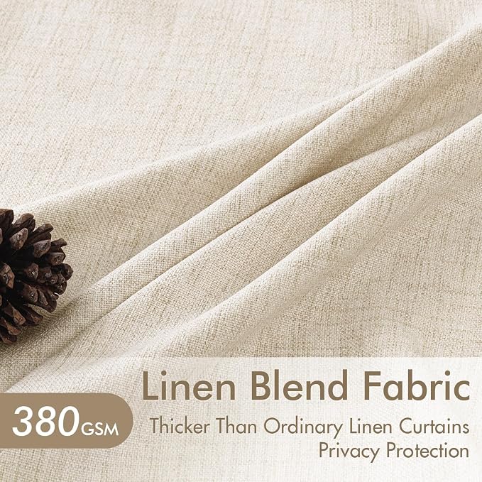 MIULEE Pinch Pleated Thick Linen Curtains 100 Inch 4 Panels Set Ivory Cream Back Tab Memory Trained Pinch Pleat Semi Sheer Light Filtering Privacy Curtains Window Drapes for Living Room Bedroom Birch
