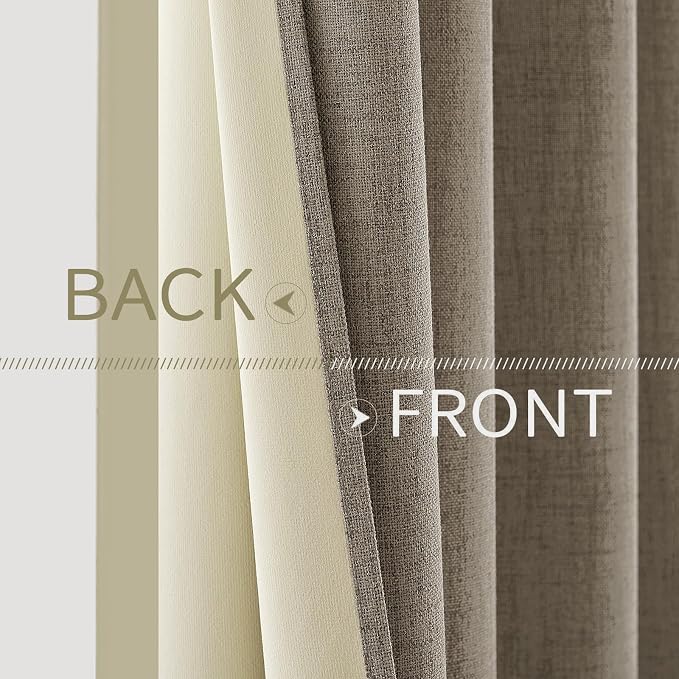 MIULEE 100% Blackout Linen Textured Curtains for Bedroom Solid Thermal Insulated Faux Linen Grommet Room Darkening Curtains & Drapes Luxury Decor for Living Room 52 x 72 Inch (2 Panels)