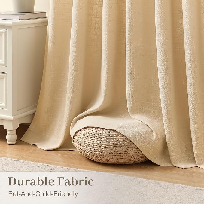 IVAPUPU Pinch Pleated Curtains 90 Inch Length 2 Panels for Living Room, Semi Sheer Pleated Curtain with Hooks Rings Memory Trained Light Filtering Back Tab Window Drapes for Bedroom, 40W, Sand Beige