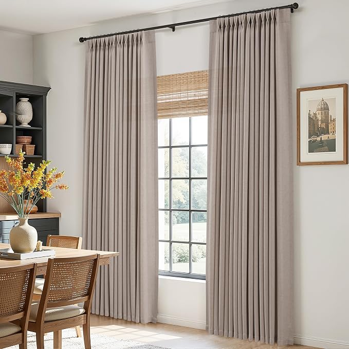 Aersas Ecru Pinch Pleat Linen Curtains 96 Inches Long for Living Room Dining 2 Panels Pinch Pleated Drapes Hooks Farmhouse Neutral Light Filtering Semi Sheer Curtain for Bedroom 40x96