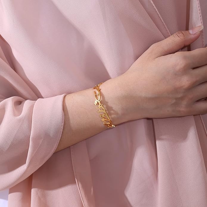 Qitian Islamic Jewelry Gifts for Women Allah Gold Bangles Bracelets Ayatul Kursi Arabic Cuff Bracelet for Women Men Islam Eid Ramadan New Year Gifts