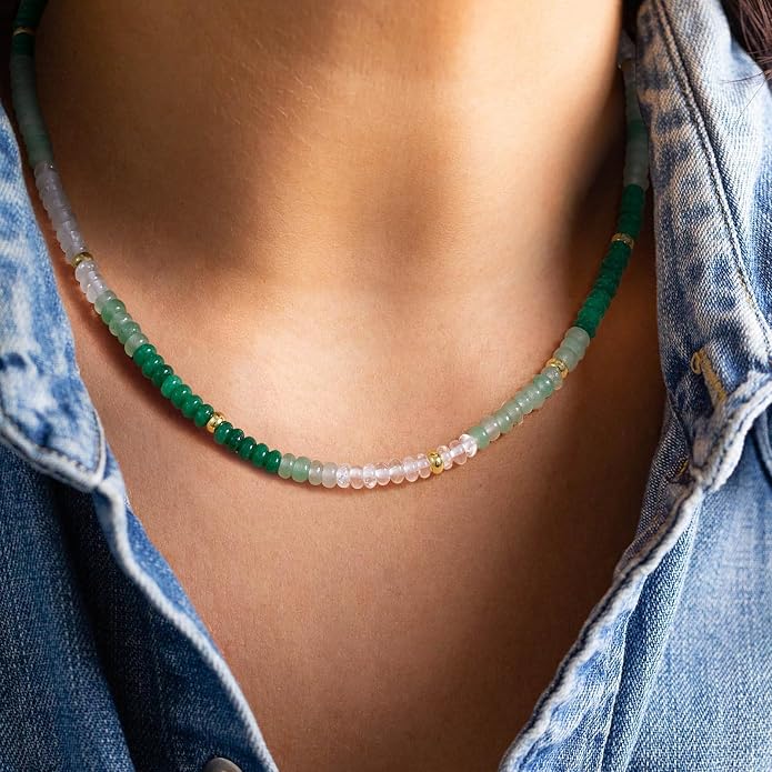 KELORIS PATH Beaded Necklace for Women, Colorful Gemstone Boho Bead Choker for Beach, Trendy Summer Natural Stone Jewelry Gifts