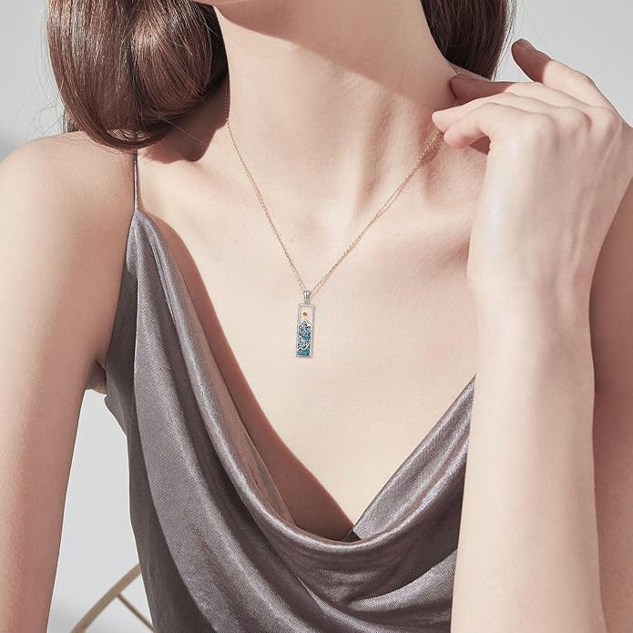 Turquoise Western Necklace Sterling Silver Moon Kokopelli/Cow Skull/Zia Sun/Mountains Pendant Necklace Turquoise Jewelry for Women Hikers Campers