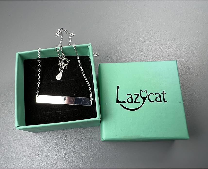 Lazycat Name Bar 18K Plated Bar Necklace,Engravable Name or Blessings Necklace