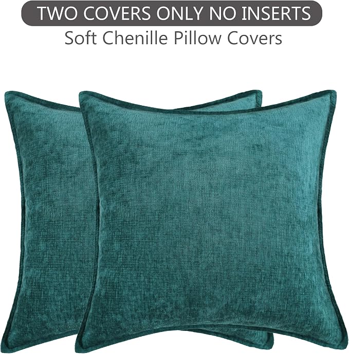 Stellhome Soft Chenille Decorative Pillow Covers 20x20 Inch Natural Teal Boho Farmhouse Neutral Couch Throw Pillows for Bed Sofa Livingroom Pack of 2 Accent Modern Pillowcase Home Decor