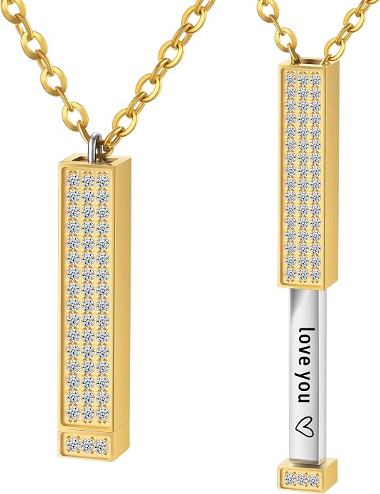 LUSSO Customized 925 Sterling Silver Engraved Bar Necklace For Women And Men, 14K Yellow Gold Or Rose Gold Custom Name Necklace Personalized Verticial Bar Necklace, Name Plate Necklaces