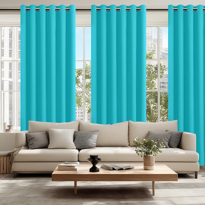 Hiasan Grommet Blackout Curtains for Bedroom, 70 x 84 Inches - Thermal Insulated & Light Blocking Window Drapes for Living Room/Dorm Room, Set of 2 Panels Sewn with Tiebacks, Turquoise