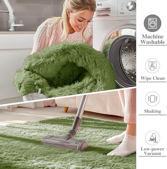 OLANLY 6x9 Machine Washable Large Area Rugs for Living Room, Bedroom, Soft Fluffy Shaggy Bedside Rug, Indoor Floor Carpet for Kids Girls and Boys, Dorms, Nursery, Home Decor Aesthetic, Green