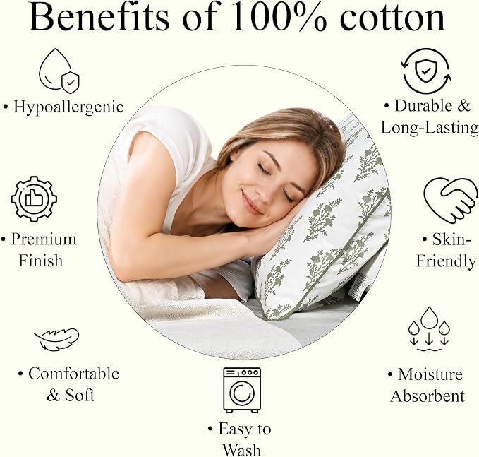 Ridhi Natural Spring Block Print Pillow Cover 20" x 20" (Pack of 2) Decorative Couch Pillows for Living Room, Farmhouse Chic Boho Cute Outdoor Pillows Covers Gifts for Spring, Mother's Day