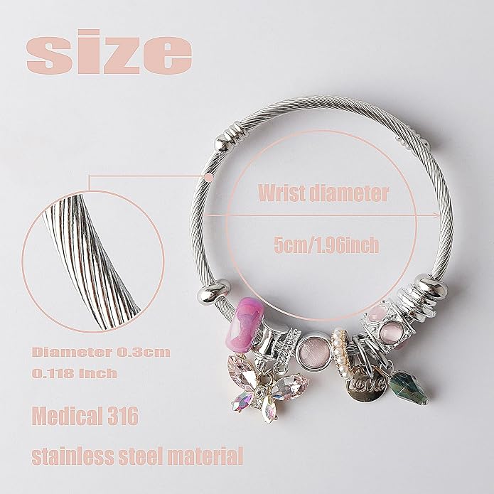 DS Charm Bracelets for girls,exquisite cute cartoon friendship bracelets Silver Stainless Steel Bangle with birthday Gift box, Adjustable girls jewelry Suitable for holiday gifts