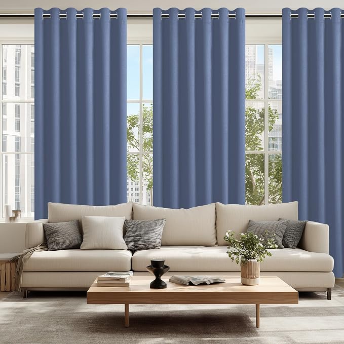 Hiasan Grommet Blackout Curtains for Bedroom, 70 x 84 Inches - Thermal Insulated & Light Blocking Window Drapes for Living Room/Dorm Room, Set of 2 Panels Sewn with Tiebacks, Blue Haze