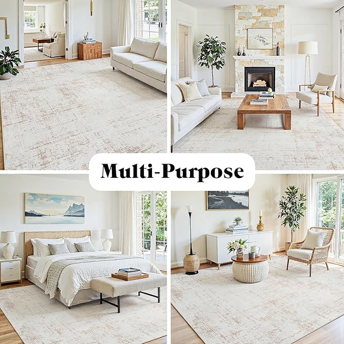 5x8 Area Rugs for Living Room Washable Rug: Anti-Skid Abstract Modern Living Room Rug Soft Thin Carpets Indoor Floor Non-Shedding Carpet for Bedroom Dining Farmhouse Nursery Beige White