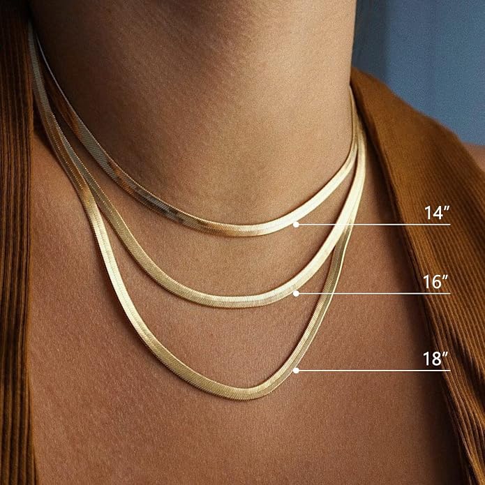 DEARMAY 14K Gold Plated Herringbone Necklaces for Women, Dainty Gold Snake Choker Chain Non Tarnish Trendy Simple Thin & Chunky Options Neckalce 1.5/3/5/6/8mm Chain Jewelry for Gifts