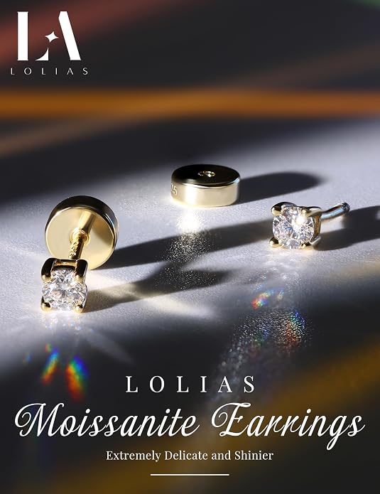 Moissanite Earrings for Men Women：Hypoallergenic Flat Back Earrings 925 Sterling Silver Stud Earring Small D Color VVS1 Moissanite 14K White Gold Plated Helix Cartilage Earring Studs Gift Jewelry