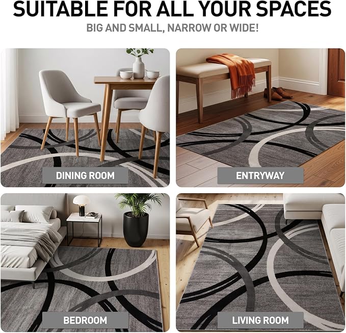 Rugshop Wavy Circles Jute Backing Living Room Office Area Rug Gray 4' x 6'