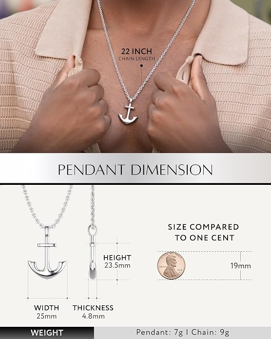 RTZN® Pendant Necklace for Men – Premium Stainless Steel Silver Pendant Necklace with 22" Chain – Waterproof & Non-Tarnish Small Pendants for Men – Bold Symbols of Strength & Legacy
