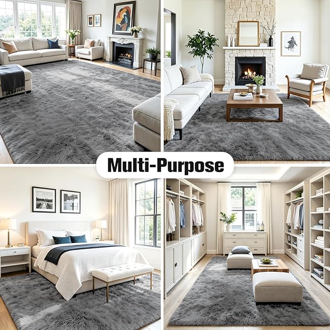 4x6 Area Rug for Living Room, Ultra Soft Fluffy Light Grey Rugs for Bedroom, Non Slip Large Shag Carpet, Fuzzy Plush Nursery Rug, Thick Washable Indoor Floor Carpets for Kids Office Dorm Home Decor