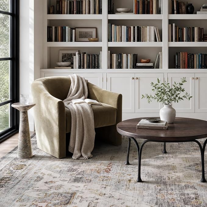 AMOAMI-3X5 Area Rug-Soft Washable Vintage Throw Accent Rugs for Living Room, Entryway, Bedroom, Kitchen, Bathroom, Laundry Room, Kitchen, Bathroom, Bedside, No Slip Grey