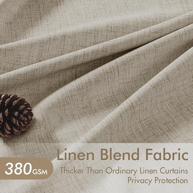 MIULEE Pinch Pleated Thick Linen Curtains 96 Inch 4 Panels Set Back Tab Memory Trained Pinch Pleat Semi Sheer Light Filtering Privacy Let Light in Window Drapes for Living Room Bedroom Grey Beige
