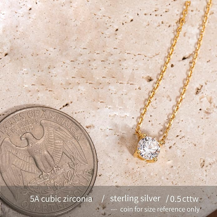 S.Leaf 18K Gold Plated Cubic Zirconia Choker Necklace for Women 925 Sterling Silver Layered Coin Moon Star Heart Circle Crystal Lariat Pendant Necklaces Gifts for Women Trendy