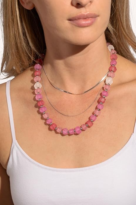 Chunky Frosted Sea Glass Beaded Necklace for Women - Handmade Recycled Glass, 18K Gold Plated or Silver Toned Stainless Steel, Adjustable 16-18 inch Boho Statement Necklace