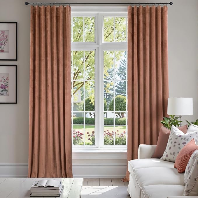 Cinnamon Velvet Curtains 84 Inch Length 2 Panel for Living Room Bedroom Boho Vintage Luxury Blackout Velvet Drapes for Dining Room Darkening Thermal Insulated Curtain 84 Long Back Tab Terracotta Brown