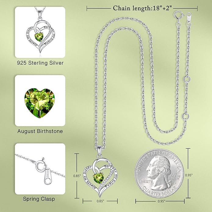 Iefil Gifts for Sister - 925 Sterling Silver Birthstone Necklace Sisters Jewelry