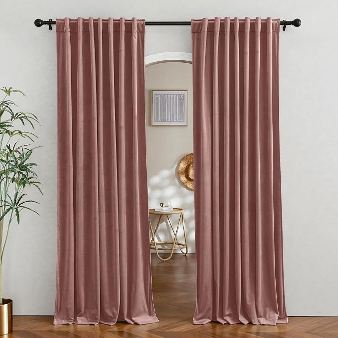 RYB HOME Wild Rose Velvet Curtains for Bedroom Living Room, Thermal Insulated Privacy UV Heat Blocking Luxurious Soft Rod Pocket Back Tab Drapes for Nursery, 42" W x 63" L, 2 Panels