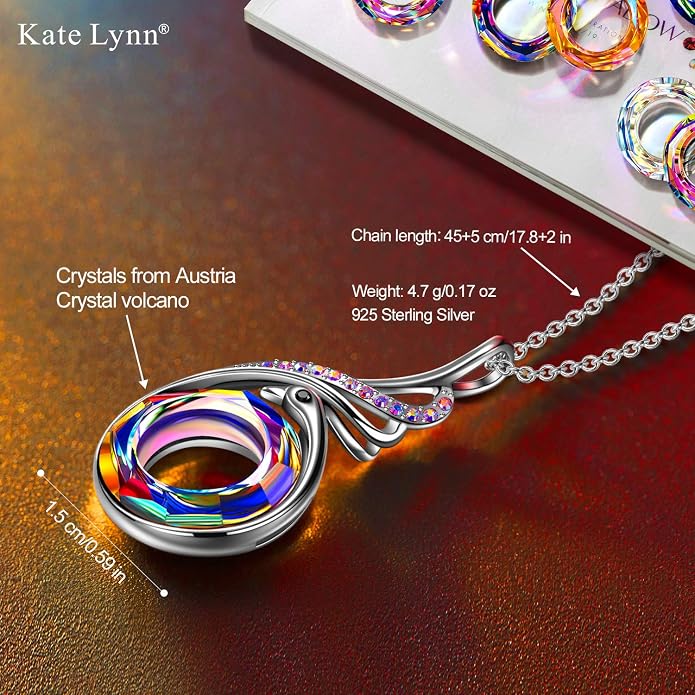 Kate Lynn "Rise From the Ashes Phoenix Necklace Made with Crystals from Austria, 18"+2" Necklace, Packaged with Jewelry Box, Birthday Gift for Women, Symbol of Luck and Renewal