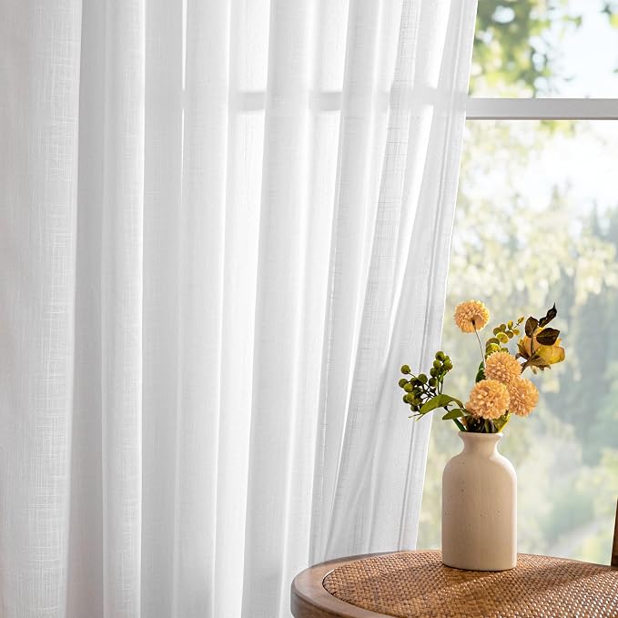 MYSKY HOME White Curtains for Bedroom Liivng Room 84 Inches Long 2 Panels Set, Semi Sheer Window Curtains & Drapes Soft Light Filtering Curtain for Doorways Sliding Glass Door, 50" Wide, White, 2 PCs